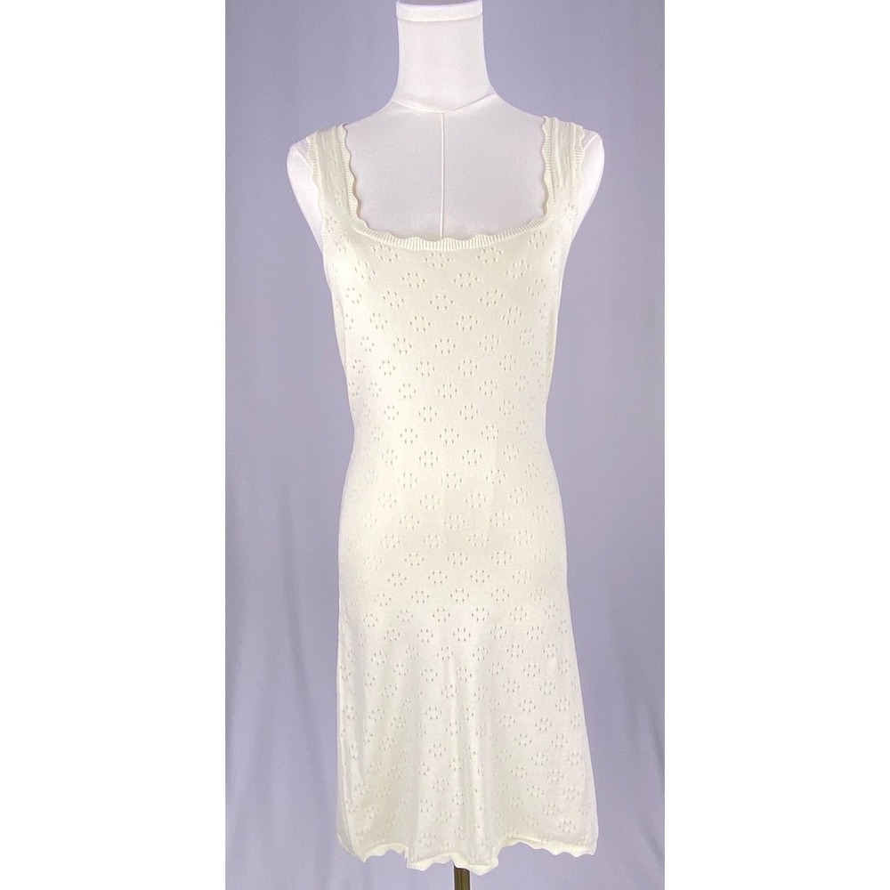 Rihoas Pointelle Knit Mini Dress Womens S NWT Scalloped Square Neck Coquette